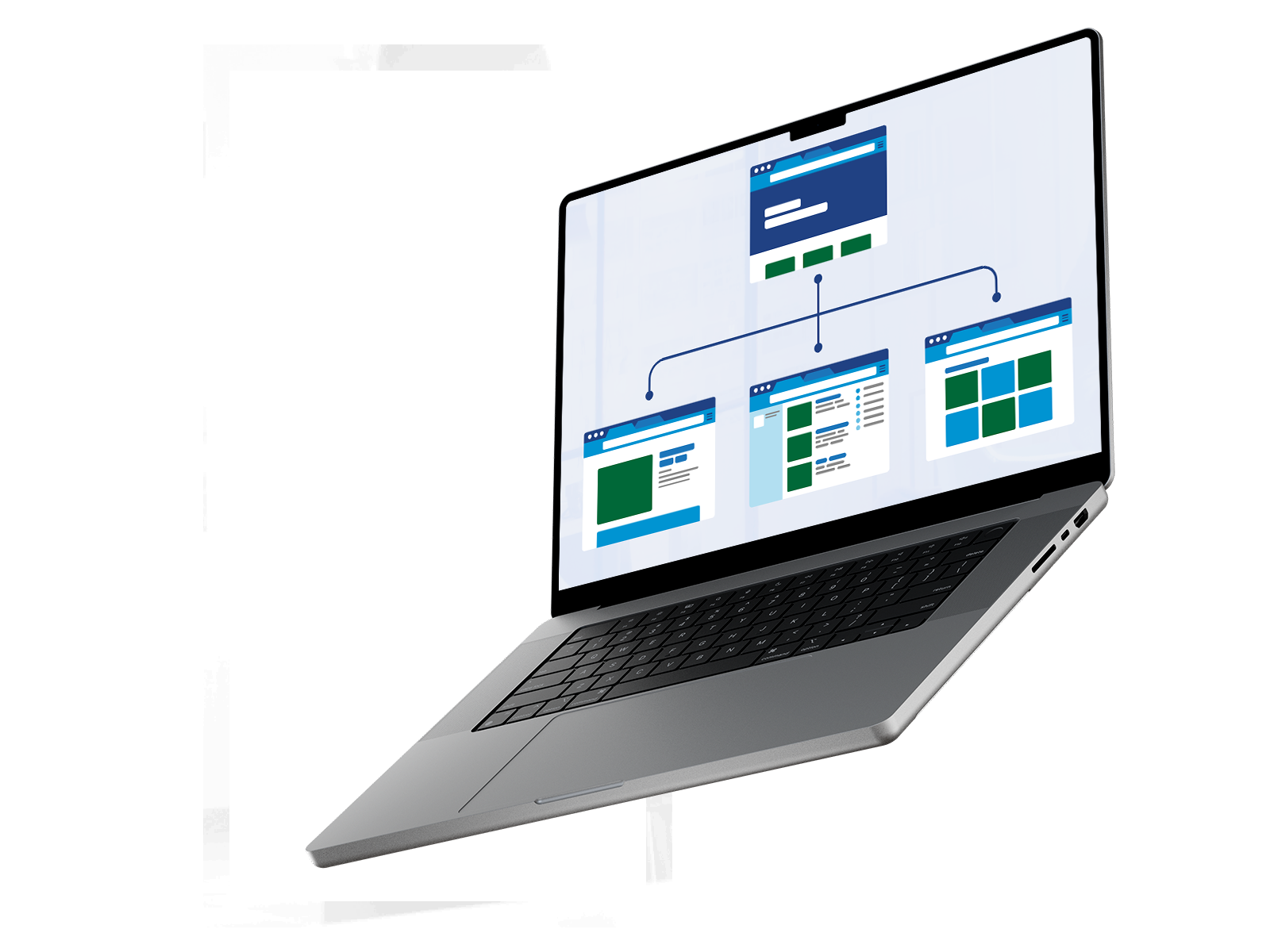 Portátil abierto que muestra un gráfico para varios diseños de páginas web