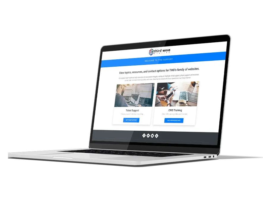 Open laptop displaying the Third Wave Digital Support website