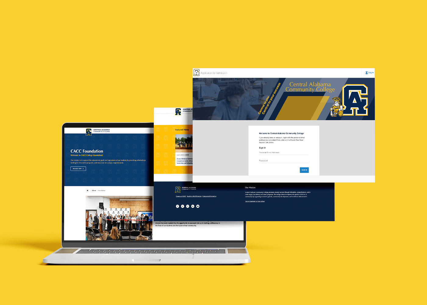 Gráfico en pantalla de ordenador portátil que muestra el sitio web del Central Alabama Community College