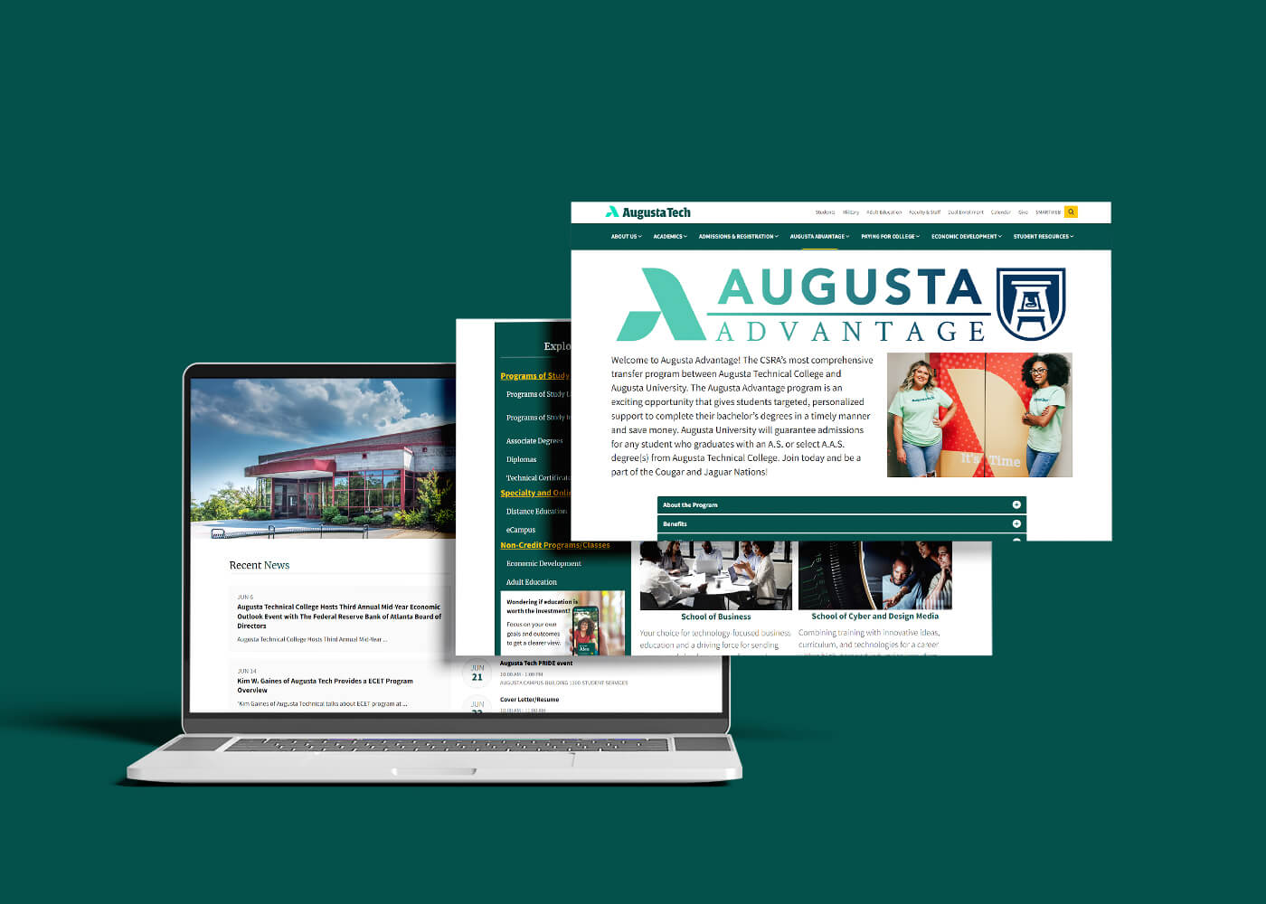 Open laptop displaying web pages for the Augusta Technical College website