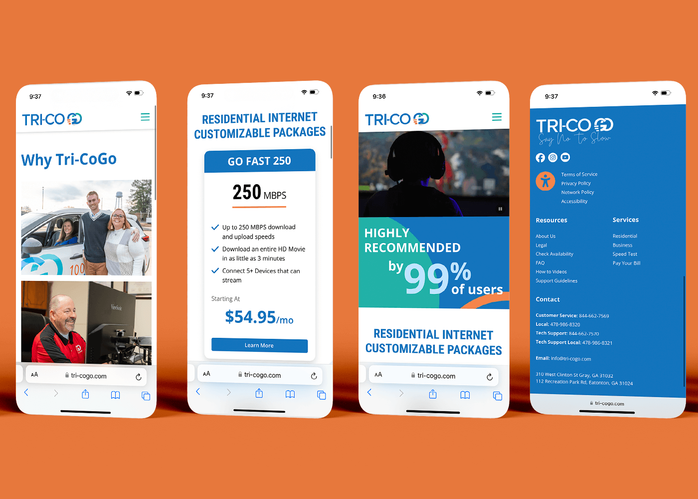 Teléfono móvil que muestra el sitio web de Tri-Co Go
