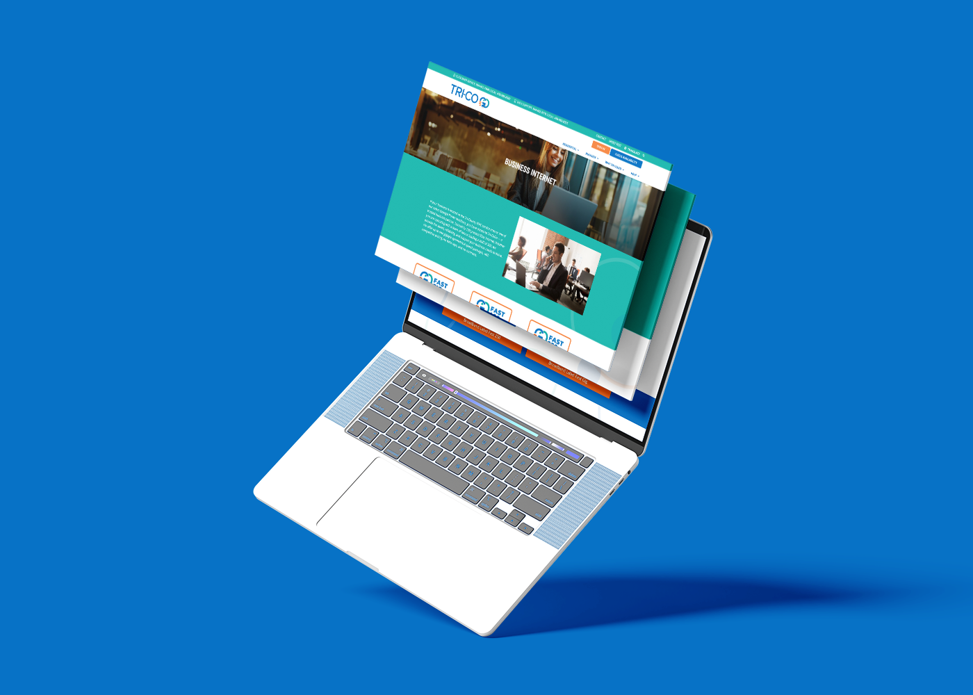 Gráfico en pantalla de ordenador portátil que muestra el sitio web de Tri-Co Go