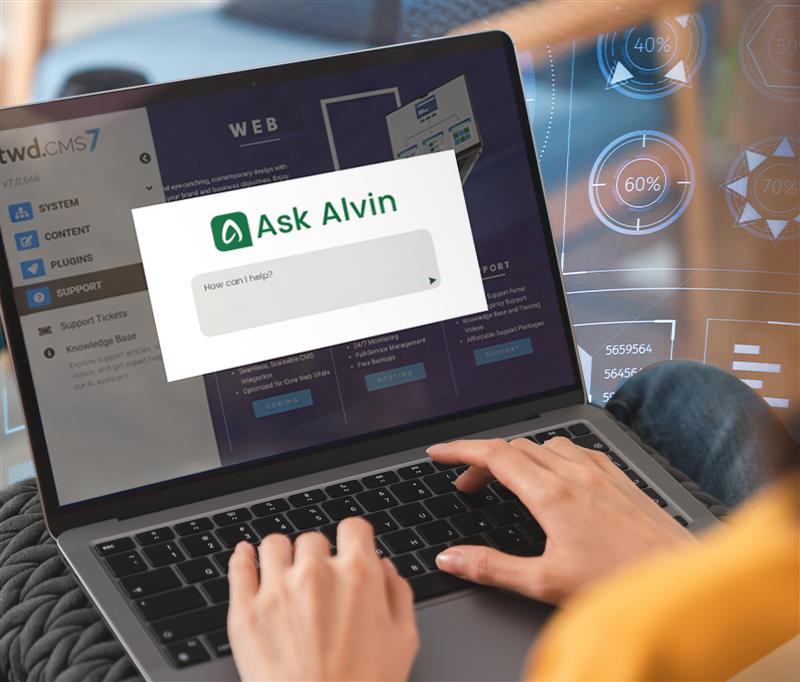 Persona frente a un portátil usando Ask Alvin